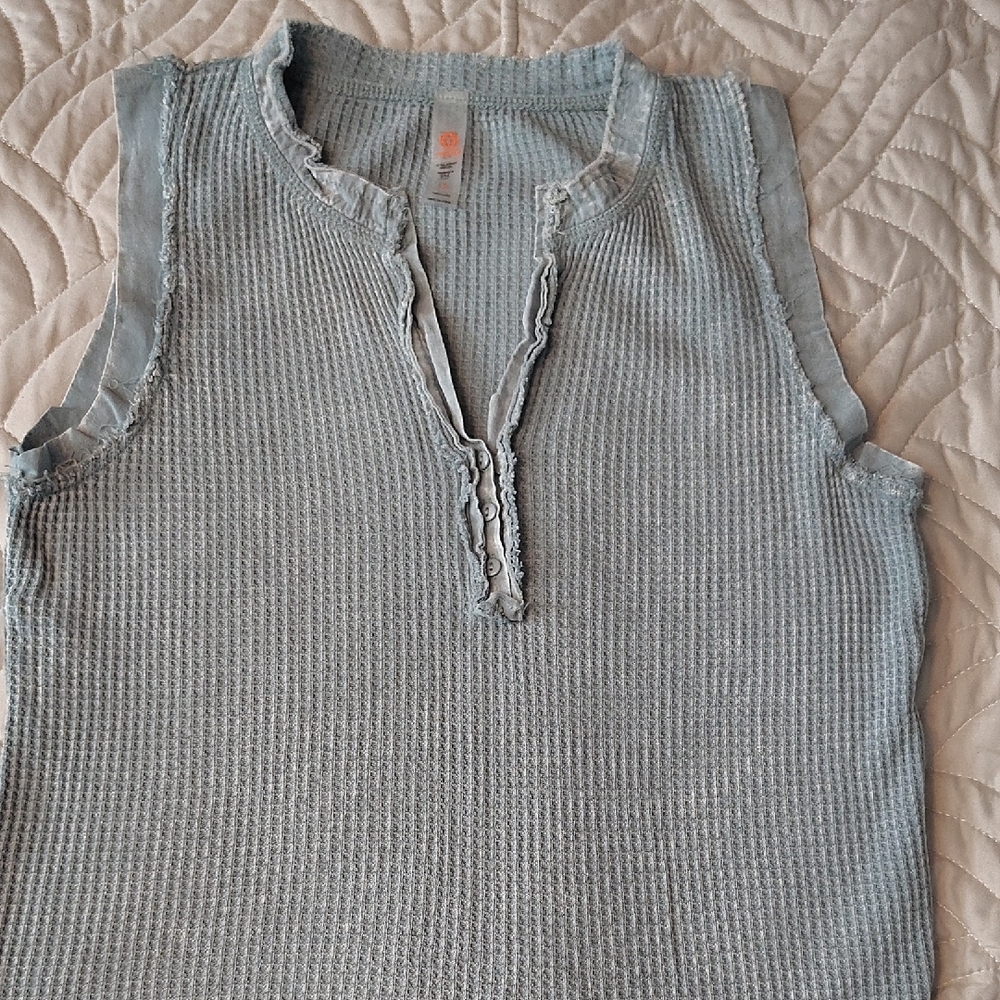 Mono B Sky Blue Waffle Knit Cotton Tank Top